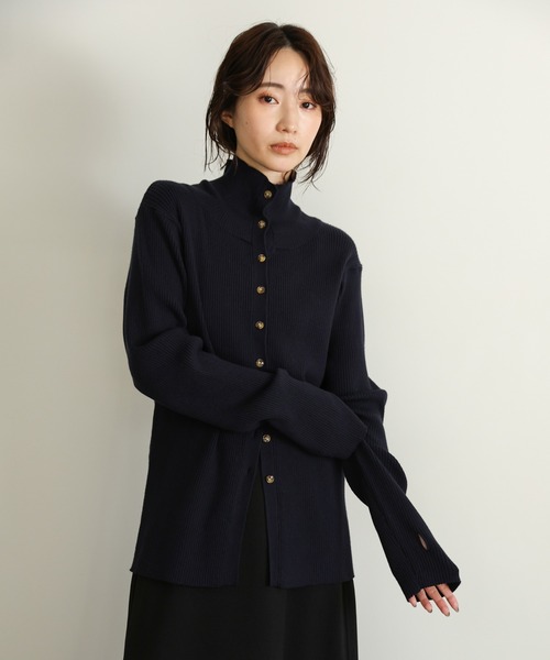select MOCA Et（セレクトモカエト）の「【Et】Button Design High-Neck Rib Knit Cardigan（カーディガン/ボレロ・レディース・ネイビー/ライトベージュ/ブラック・FREE）」の20枚目の写真