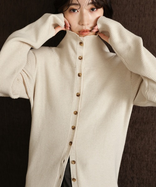 select MOCA Et（セレクトモカエト）の「【Et】Button Design High-Neck Rib Knit Cardigan（カーディガン/ボレロ・レディース・ネイビー/ライトベージュ/ブラック・FREE）」の9枚目の写真