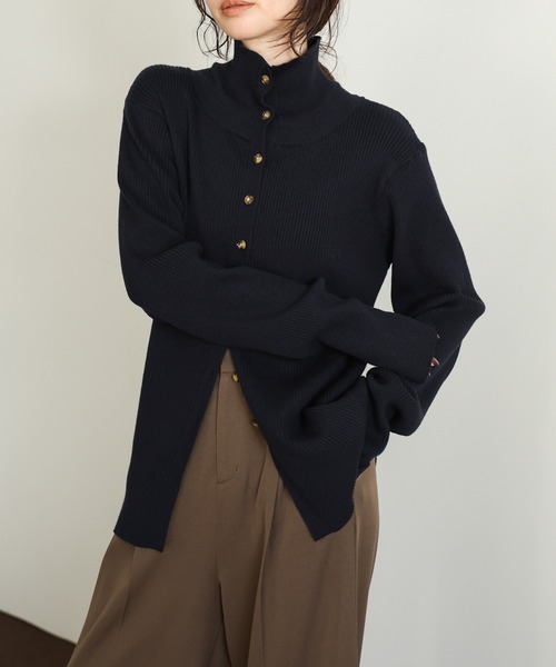 select MOCA Et（セレクトモカエト）の「【Et】Button Design High-Neck Rib Knit Cardigan（カーディガン/ボレロ・レディース・ネイビー/ライトベージュ/ブラック・FREE）」の15枚目の写真