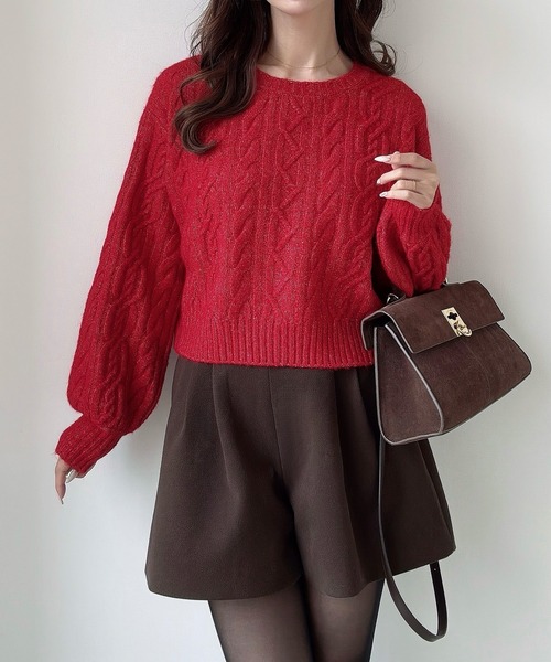 セール】クルーネックケーブルショートニット（ニット/セーター