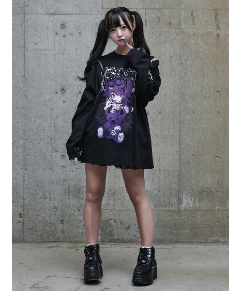 TRAVAS TOKYO(トラバス トウキョウ)の「『TRAVAS TOKYO/トラバス トーキョー』てぃらコラボイラストプリントL/S Tee 天使ver./悪魔ver.(Tシャツ/カットソー・レディース・ブラック/ホワイト・FREE)」の13枚目の写真
