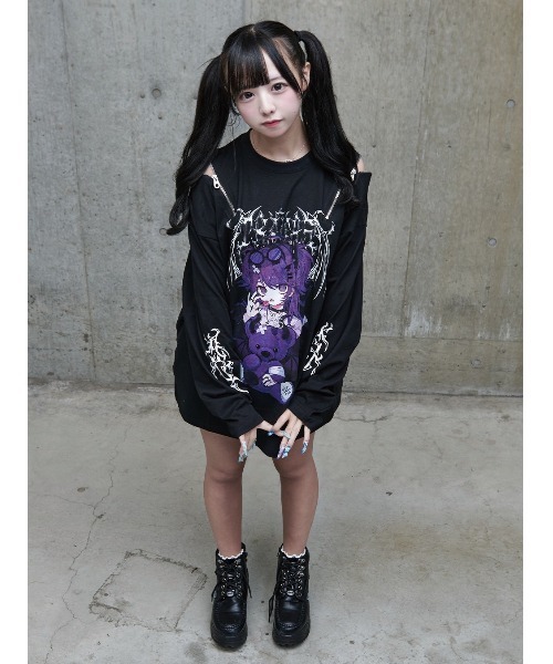 TRAVAS TOKYO(トラバス トウキョウ)の「『TRAVAS TOKYO/トラバス トーキョー』てぃらコラボイラストプリントL/S Tee 天使ver./悪魔ver.(Tシャツ/カットソー・レディース・ブラック/ホワイト・FREE)」の15枚目の写真