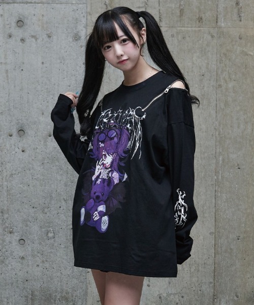TRAVAS TOKYO(トラバス トウキョウ)の「『TRAVAS TOKYO/トラバス トーキョー』てぃらコラボイラストプリントL/S Tee 天使ver./悪魔ver.(Tシャツ/カットソー・レディース・ブラック/ホワイト・FREE)」の9枚目の写真