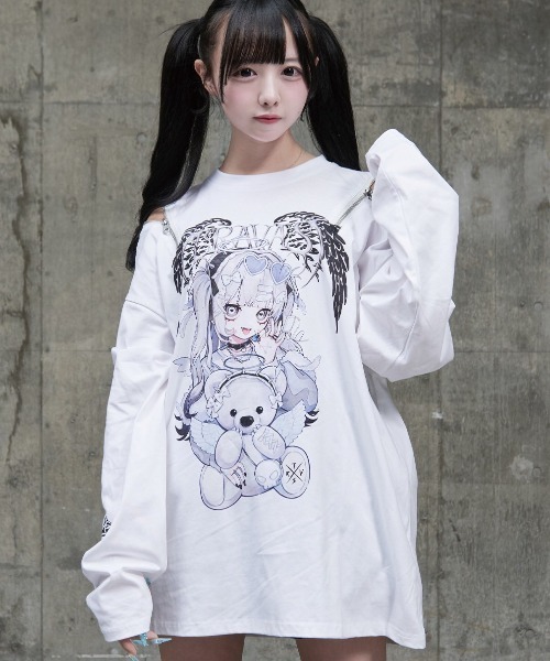 TRAVAS TOKYO(トラバス トウキョウ)の「『TRAVAS TOKYO/トラバス トーキョー』てぃらコラボイラストプリントL/S Tee 天使ver./悪魔ver.(Tシャツ/カットソー・レディース・ブラック/ホワイト・FREE)」の16枚目の写真