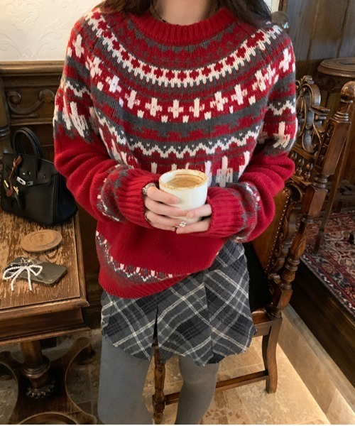 セール】WEGO/カラーフェアアイル柄ニットトップス（ニット/セーター