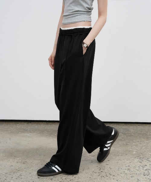 GENERAL IDEA（ジェネラルアイデア）の「【GENERAL IDEA】レイヤードベンディングスラックス / LAYERED BANDING SLACKS（スラックス・レディース・チャコール/ブラック・L/M/S）」の2枚目の写真