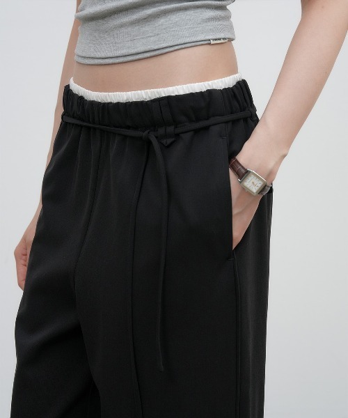 GENERAL IDEA（ジェネラルアイデア）の「【GENERAL IDEA】レイヤードベンディングスラックス / LAYERED BANDING SLACKS（スラックス・レディース・チャコール/ブラック・L/M/S）」の4枚目の写真