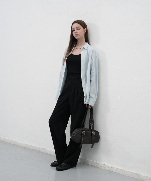 GENERAL IDEA（ジェネラルアイデア）の「【GENERAL IDEA】レイヤードベンディングスラックス / LAYERED BANDING SLACKS（スラックス・レディース・チャコール/ブラック・L/M/S）」の8枚目の写真