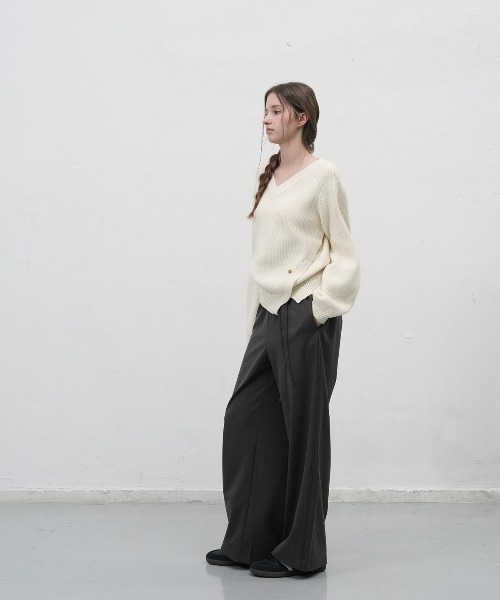 GENERAL IDEA（ジェネラルアイデア）の「【GENERAL IDEA】レイヤードベンディングスラックス / LAYERED BANDING SLACKS（スラックス・レディース・チャコール/ブラック・L/M/S）」の11枚目の写真