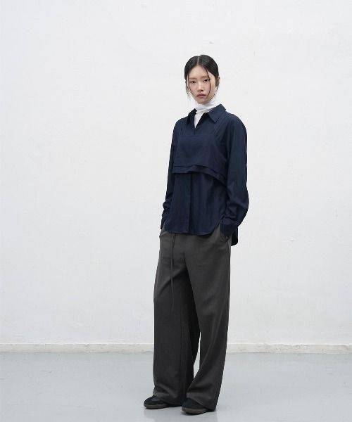 GENERAL IDEA（ジェネラルアイデア）の「【GENERAL IDEA】レイヤードベンディングスラックス / LAYERED BANDING SLACKS（スラックス・レディース・チャコール/ブラック・L/M/S）」の12枚目の写真
