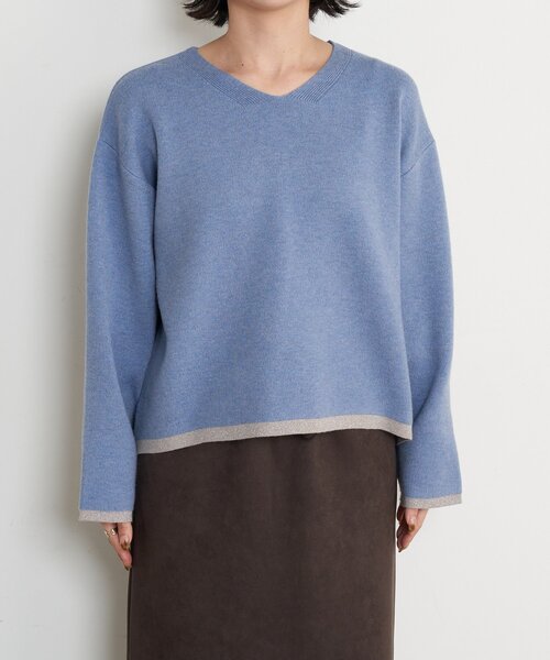 Jena espace merveilleux（ジェナ　エスパスメルヴェイユ）の「ラメラインVニット（ニット/セーター・レディース・ブルー/ベージュ/ネイビー・FREE）」の8枚目の写真