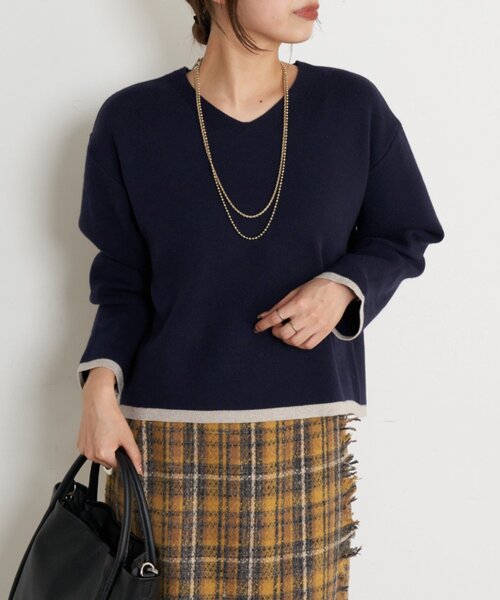 Jena espace merveilleux（ジェナ　エスパスメルヴェイユ）の「ラメラインVニット（ニット/セーター・レディース・ブルー/ベージュ/ネイビー・FREE）」の17枚目の写真