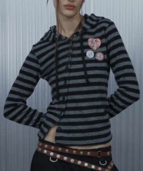 セール】【SETUP‐EXE】BADGE STRIPE HOODED CARDIGAN / 【セットアップ