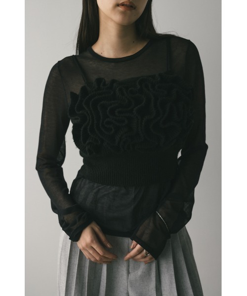 STYLEMIXER(スタイルミキサー)の「フリルニットビスチェ(ベスト・レディース・ブラック/グレー・SMALL/MEDIUM)」の2枚目の写真