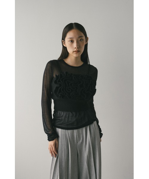 STYLEMIXER(スタイルミキサー)の「フリルニットビスチェ(ベスト・レディース・ブラック/グレー・SMALL/MEDIUM)」の4枚目の写真
