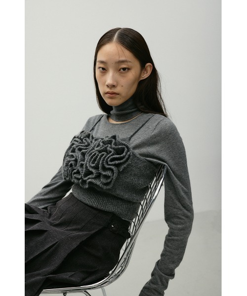 STYLEMIXER(スタイルミキサー)の「フリルニットビスチェ(ベスト・レディース・ブラック/グレー・SMALL/MEDIUM)」の12枚目の写真
