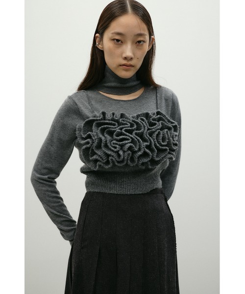 STYLEMIXER(スタイルミキサー)の「フリルニットビスチェ(ベスト・レディース・ブラック/グレー・SMALL/MEDIUM)」の16枚目の写真
