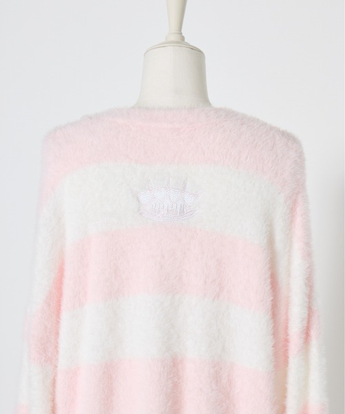 AVENCHUMU(アバンチュウム)の「Pierced brass knuckles border shaggy knit cardbigan(カーディガン/ボレロ・レディース・ピンク/ブラック・FREE)」の21枚目の写真
