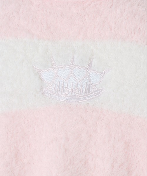 AVENCHUMU(アバンチュウム)の「Pierced brass knuckles border shaggy knit cardbigan(カーディガン/ボレロ・レディース・ピンク/ブラック・FREE)」の22枚目の写真
