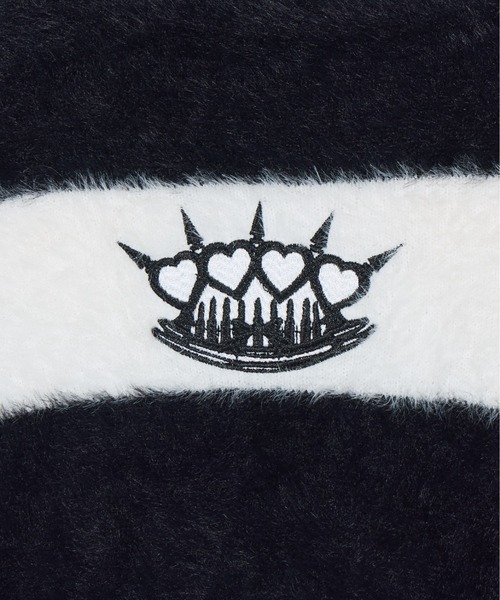 AVENCHUMU(アバンチュウム)の「Pierced brass knuckles border shaggy knit cardbigan(カーディガン/ボレロ・レディース・ピンク/ブラック・FREE)」の18枚目の写真
