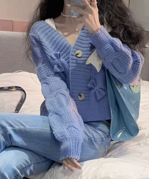 VIBGYOR Women（ヴィブジョー　ウィメン）の「【Mayree】リボン デザイン Vネック カーディガン（カーディガン/ボレロ・レディース・アイボリー・MEDIUM/SMALL）」の6枚目の写真