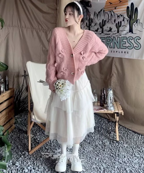 VIBGYOR Women（ヴィブジョー　ウィメン）の「【Mayree】リボン デザイン Vネック カーディガン（カーディガン/ボレロ・レディース・アイボリー・MEDIUM/SMALL）」の10枚目の写真