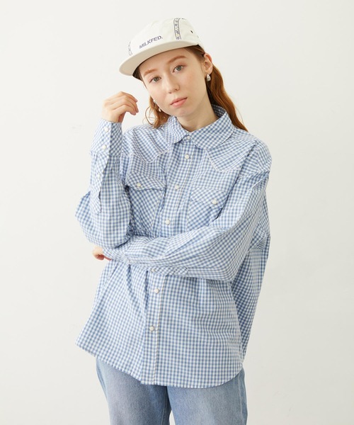 MILKFED.（ミルクフェド）の「CHECKERED WESTERN SHIRT（シャツ/ブラウス・レディース・ライトブルー/ブラック/レッド・ONE SIZE）」の5枚目の写真
