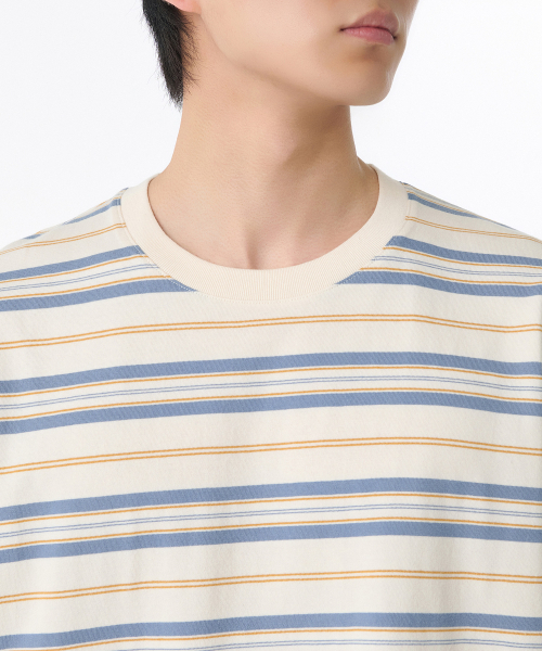 MUSINSA STANDARD（ムシンサスタンダード）の「マルチストライプリラックスティーシャツ3 [エクリュ]（Tシャツ/カットソー・メンズ・その他・XX-LARGE/XXX-LARGE/SMALL/MEDIUM/LARGE/X-LARGE）」の3枚目の写真