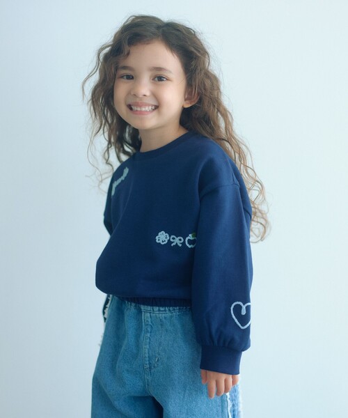 green label relaxing（グリーンレーベルリラクシング）の「チェーンステッチ 裏毛プルオーバー / トレーナー100cm-160cm（スウェット・キッズ・ネイビー/オフホワイト/ライム・160cm/140cm/110cm/120cm/100cm/150cm/130cm）」の8枚目の写真