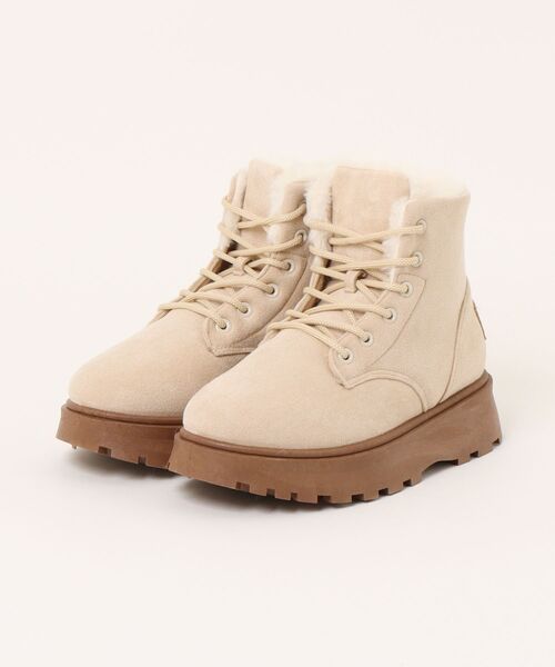 シュープラザ(シュープラザ)の「【onni ELAMA】厚底レースアップムートン(ブーツ・レディース・ブラック×ブラック/ピンク/ベージュ・S/M/L/LL)」の2枚目の写真