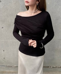 asymmetry gather tops /アシンメトリーギャザーストレッチ長袖トップス