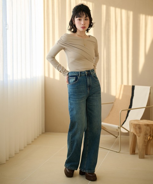 LAULEN(ローレン)の「asymmetry gather tops /アシンメトリーギャザーストレッチ長袖トップス(Tシャツ/カットソー・レディース・ブラック/ベージュ/チャコールグレー・FREE)」の10枚目の写真