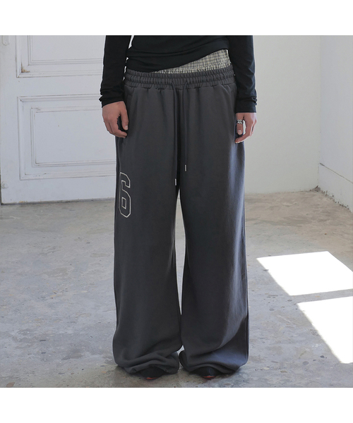 ROCKCAKE(ロックケーキ)の「Check Layered 96 Wide 2way Jogger - Charcoal(スウェットパンツ・レディース・その他・X-SMALL/SMALL)」の1枚目の写真