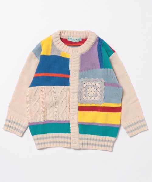 HAKKA KIDS(ハッカキッズ)の「マシンウォッシャブルパッチワークニットカーディガン(カーディガン/ボレロ・キッズ・ブラック/キナリ・100cm/110cm/130cm/120cm)」の2枚目の写真