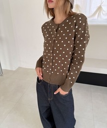 ドット ニット セミクロップド カーディガン