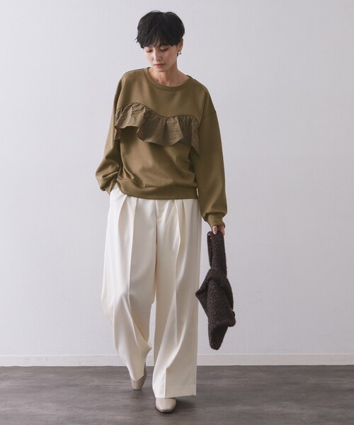 OPAQUE.CLIP(オペークドットクリップ)の「フリルドッキングトップス【洗濯機OK】(Tシャツ/カットソー・レディース・ブラック/ブラウン系その他/ライトベージュ・38/40)」の9枚目の写真