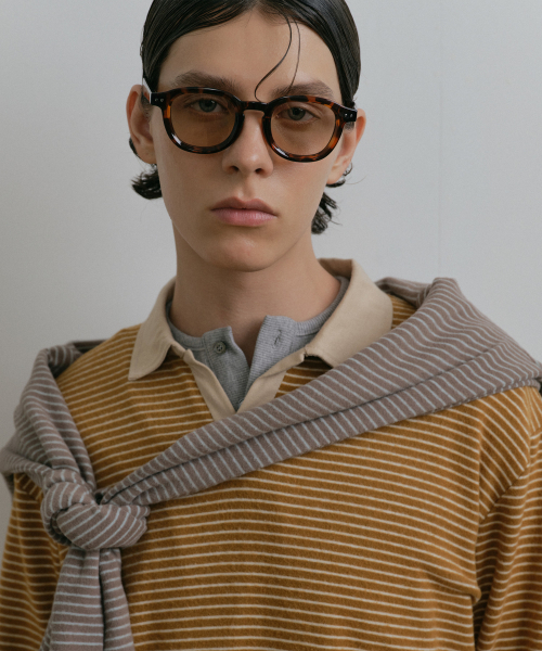 DUSTYWHITE(ダスティーホワイト)の「YELLOW BOUCLE STRIPED TEXTURED COLLAR T SHIRT(ポロシャツ・メンズ・その他・X-LARGE/MEDIUM/LARGE)」の3枚目の写真