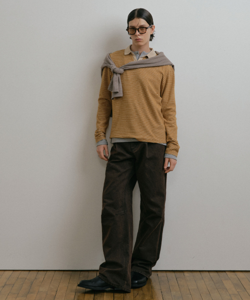 DUSTYWHITE(ダスティーホワイト)の「YELLOW BOUCLE STRIPED TEXTURED COLLAR T SHIRT(ポロシャツ・メンズ・その他・X-LARGE/MEDIUM/LARGE)」の6枚目の写真