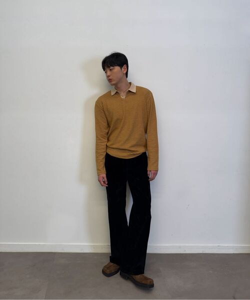 DUSTYWHITE(ダスティーホワイト)の「YELLOW BOUCLE STRIPED TEXTURED COLLAR T SHIRT(ポロシャツ・メンズ・その他・X-LARGE/MEDIUM/LARGE)」の8枚目の写真