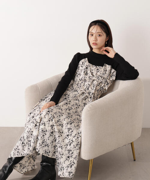 PROPORTION BODY DRESSING(プロポーションボディドレッシング)の「フロントリボン花柄ドッキングワンピース / 1216140006(ワンピース・レディース・ベージュ/ブラック・MEDIUM/P/S/SMALL)」の18枚目の写真