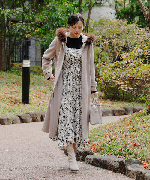 PROPORTION BODY DRESSING(プロポーションボディドレッシング)の「フロントリボン花柄ドッキングワンピース / 1216140006(ワンピース・レディース・ベージュ/ブラック・MEDIUM/P/S/SMALL)」の13枚目の写真