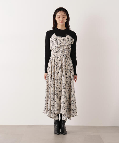 PROPORTION BODY DRESSING(プロポーションボディドレッシング)の「フロントリボン花柄ドッキングワンピース / 1216140006(ワンピース・レディース・ベージュ/ブラック・MEDIUM/P/S/SMALL)」の12枚目の写真
