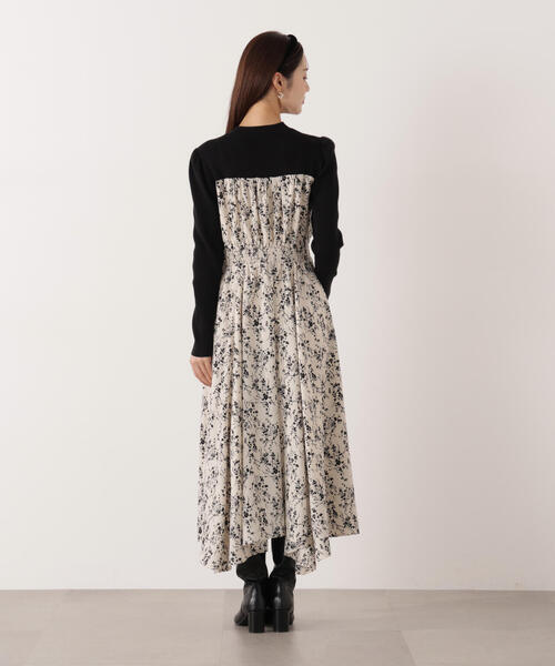 PROPORTION BODY DRESSING(プロポーションボディドレッシング)の「フロントリボン花柄ドッキングワンピース / 1216140006(ワンピース・レディース・ベージュ/ブラック・MEDIUM/P/S/SMALL)」の7枚目の写真