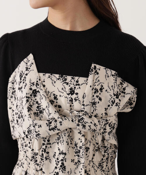 PROPORTION BODY DRESSING(プロポーションボディドレッシング)の「フロントリボン花柄ドッキングワンピース / 1216140006(ワンピース・レディース・ベージュ/ブラック・MEDIUM/P/S/SMALL)」の6枚目の写真