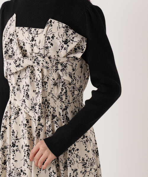 PROPORTION BODY DRESSING(プロポーションボディドレッシング)の「フロントリボン花柄ドッキングワンピース / 1216140006(ワンピース・レディース・ベージュ/ブラック・MEDIUM/P/S/SMALL)」の5枚目の写真