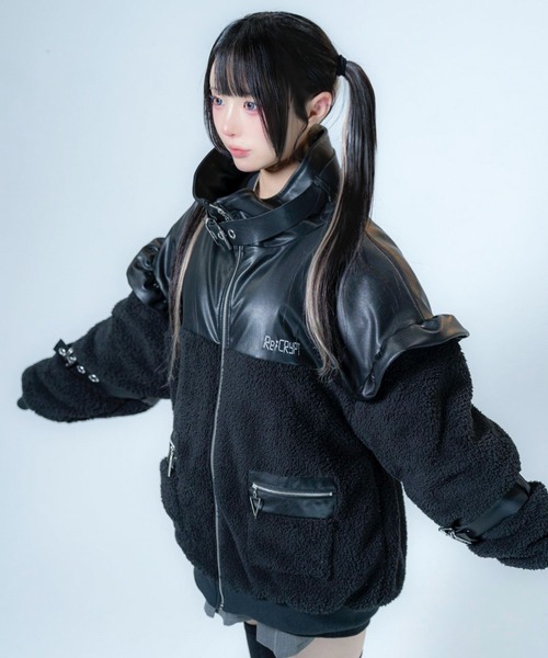 Re:CRYPT(リクリプト)の「ベルトPU切り替えフェイクファージャケット / フェイクファーブルゾン ボアコート ワンポイント(ブルゾン・レディース・ホワイト/ブラック・F)」の19枚目の写真