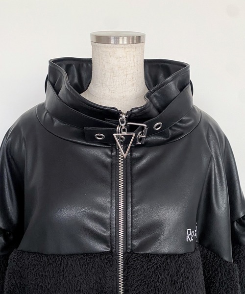 セール】ベルトPU切り替えフェイクファージャケット / フェイクファー