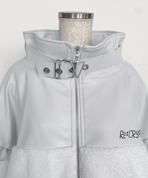 セール】ベルトPU切り替えフェイクファージャケット / フェイクファー