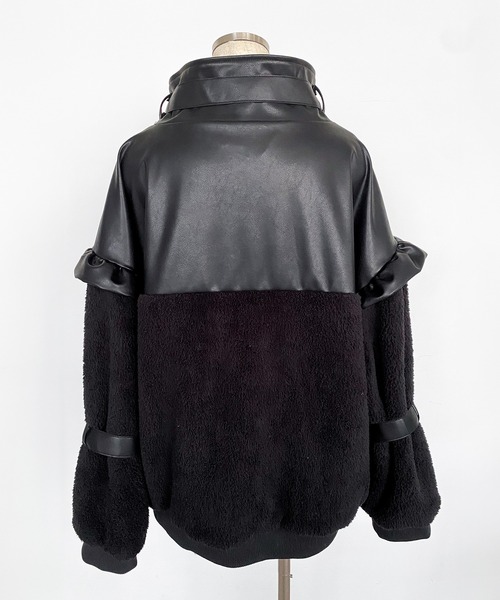 セール】ベルトPU切り替えフェイクファージャケット / フェイクファー