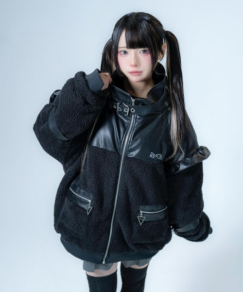 Re:CRYPT(リクリプト)の「ベルトPU切り替えフェイクファージャケット / フェイクファーブルゾン ボアコート ワンポイント(ブルゾン・レディース・ホワイト/ブラック・F)」の11枚目の写真